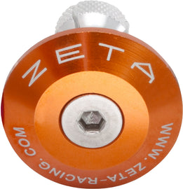 Orange ZETA bar end plug for motorcycle handlebars, featuring a sleek design and durable construction.