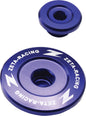 Blue ZETA engine plug, model 634-8124, shown in close-up with detailed threading and rubber seal for automotive engine use.