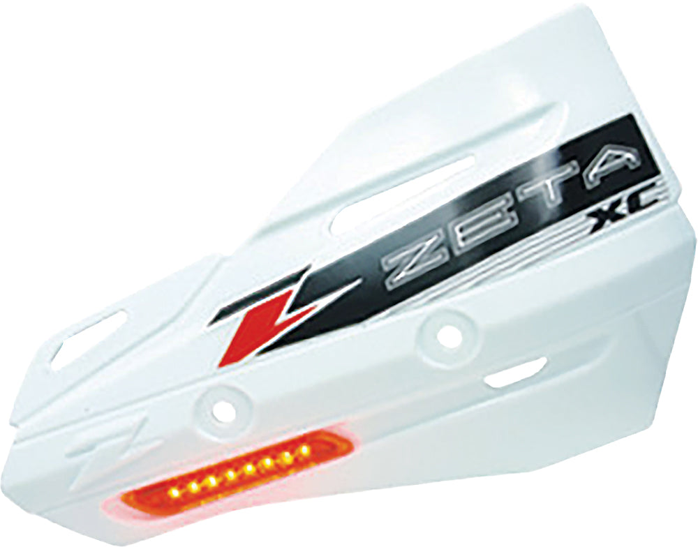 ZETA Xc Protector Handguard Shields in white, designed for motorcycle handlebars, showing the shield's shape and mounting features.