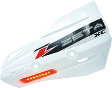 Load image into Gallery viewer, ZETA Xc Protector Handguard Shields in white, designed for motorcycle handlebars, showing the shield's shape and mounting features.