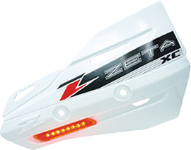 ZETA Xc Protector Handguard Shields in white, designed for motorcycle handlebars, showing the shield's shape and mounting features.