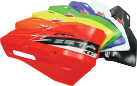 Yellow ZETA Xc Protector Handguard Shields with black mounting hardware for motocross or off-road bikes.